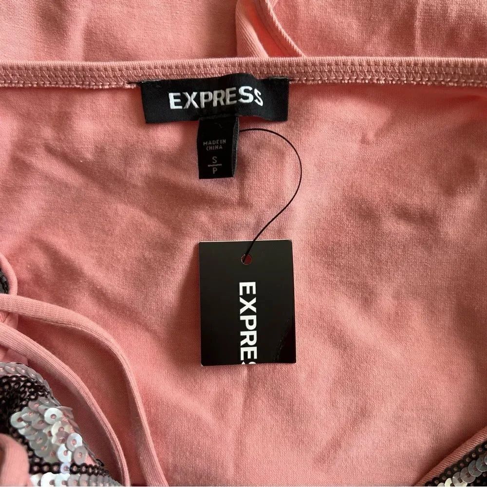 Express Pink Sequin Patterned Halter Bodysuit - Picture 6 of 10